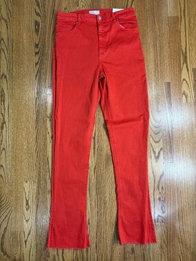 NWT Bershka Bright Red Skinny Flare Denim Jeans sz 10